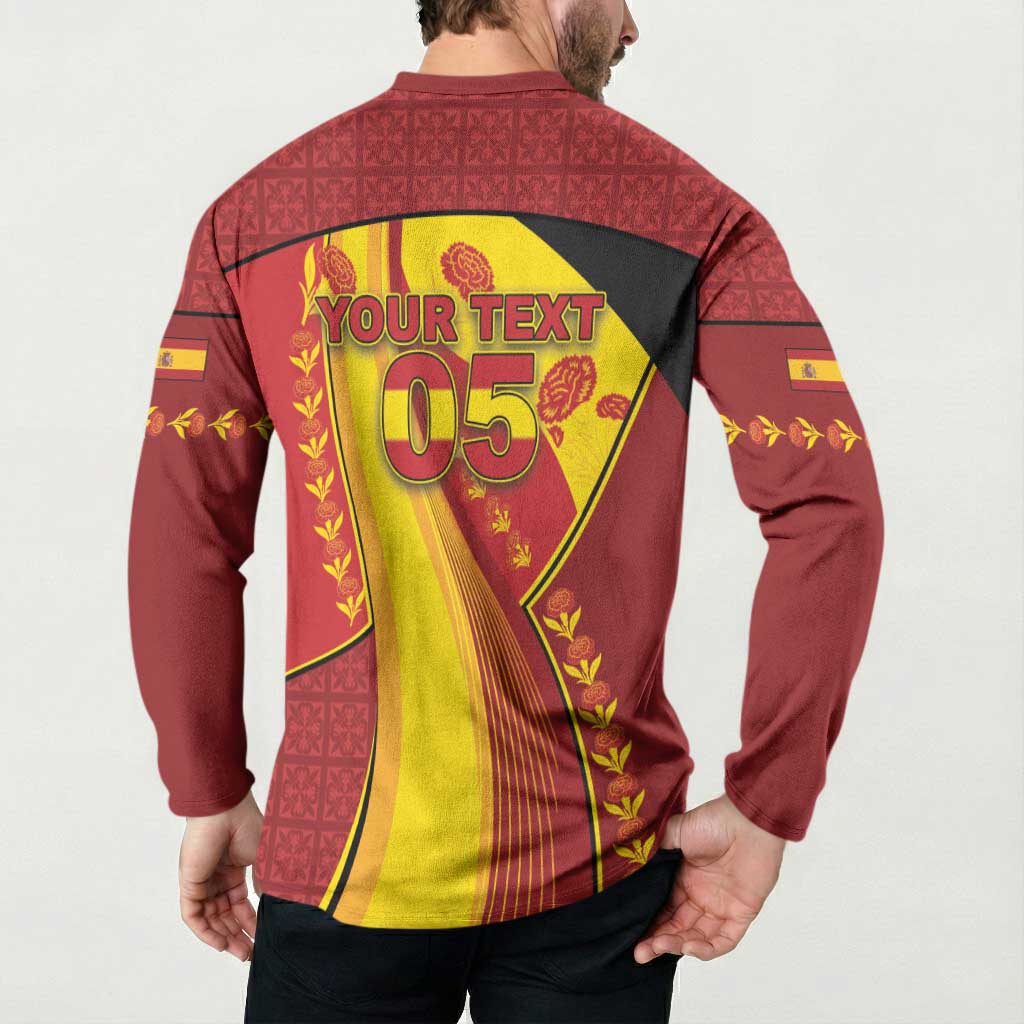 Custom Spain Football Button Sweatshirt Traditional Spanish Carnation Floral Patriotic Motif