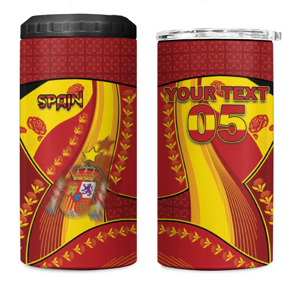 Custom Spain Football 4 in 1 Can Cooler Tumbler Traditional Spanish Carnation Floral Patriotic Motif