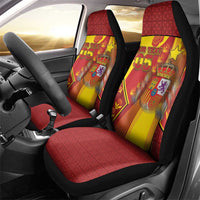 Custom Spain Football Car Seat Cover Traditional Spanish Carnation Floral Patriotic Motif