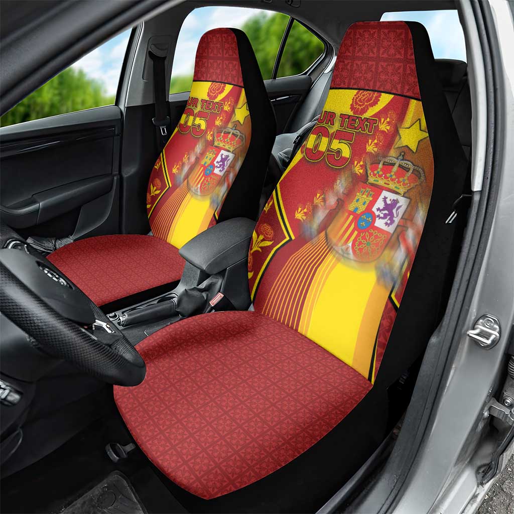 Custom Spain Football Car Seat Cover Traditional Spanish Carnation Floral Patriotic Motif
