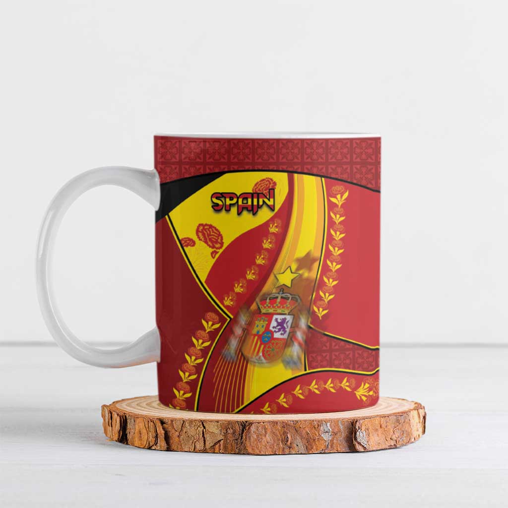 Custom Spain Football Ceramic Mug Traditional Spanish Carnation Floral Patriotic Motif