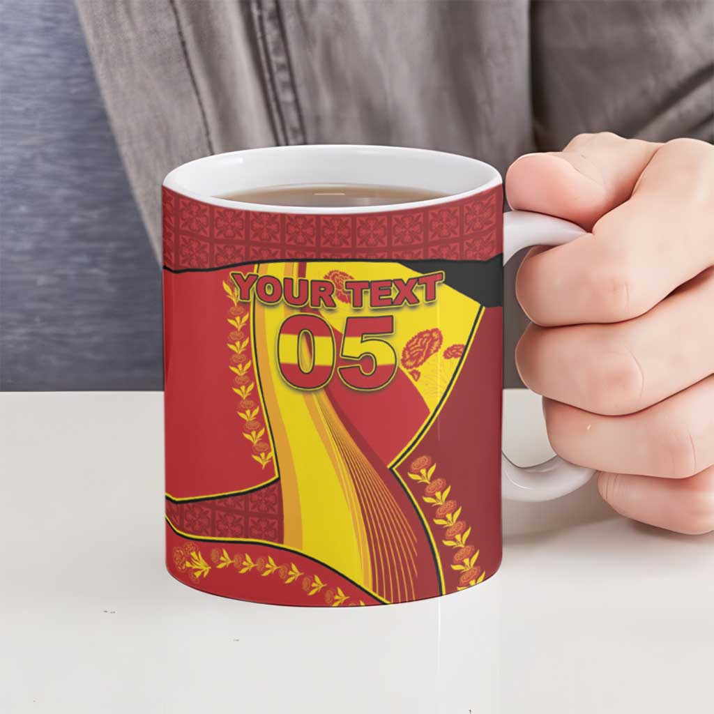 Custom Spain Football Ceramic Mug Traditional Spanish Carnation Floral Patriotic Motif