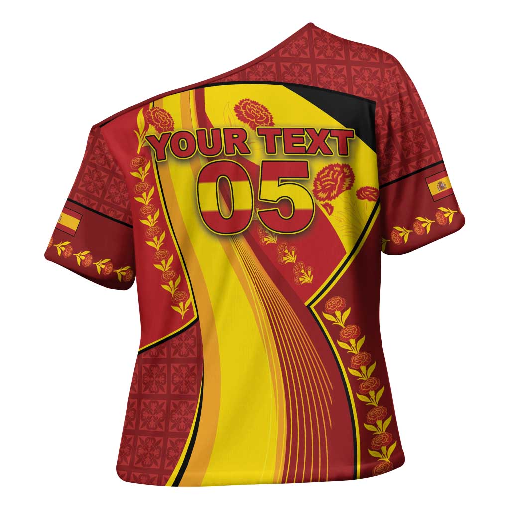 Custom Spain Football Cross Shoulder Shirt Traditional Spanish Carnation Floral Patriotic Motif