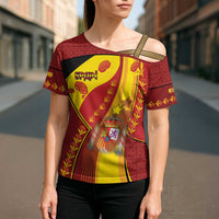 Custom Spain Football Cross Shoulder Shirt Traditional Spanish Carnation Floral Patriotic Motif
