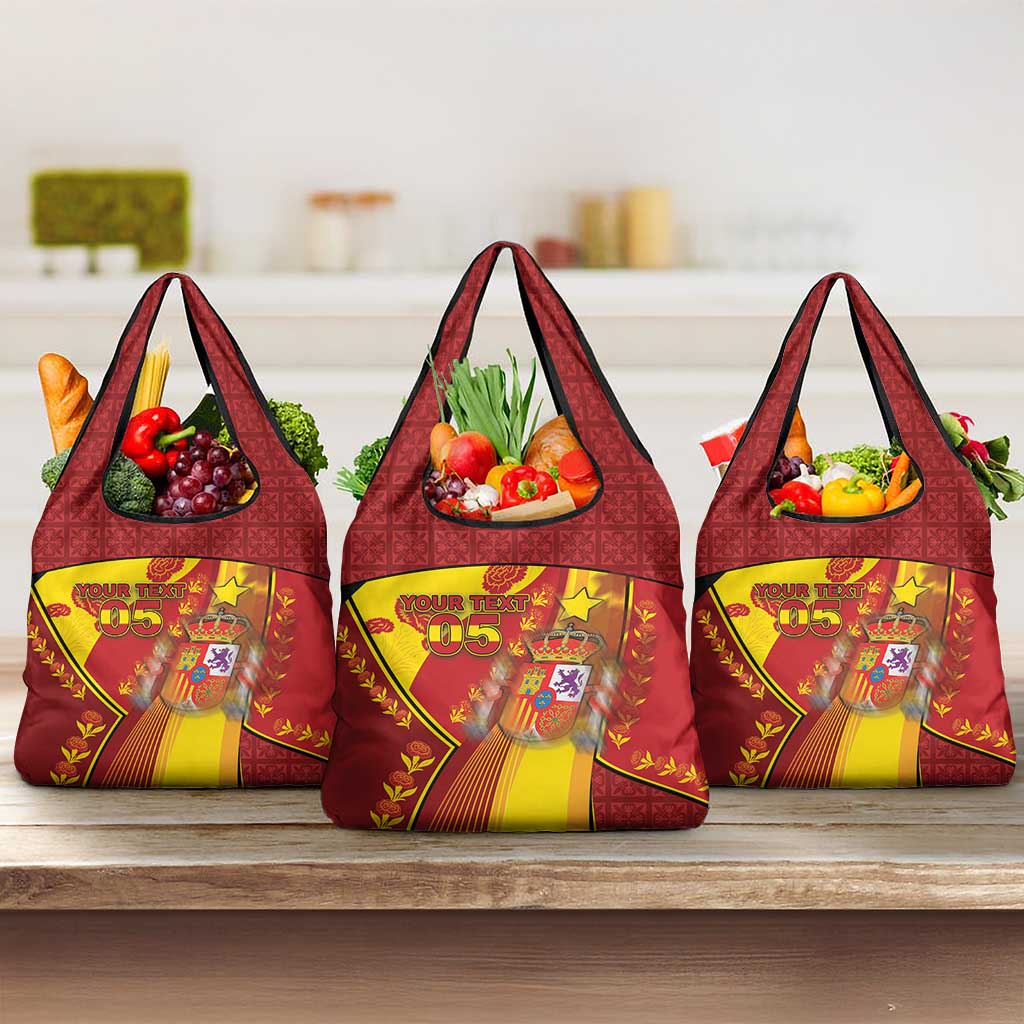 Custom Spain Football Grocery Bag Traditional Spanish Carnation Floral Patriotic Motif