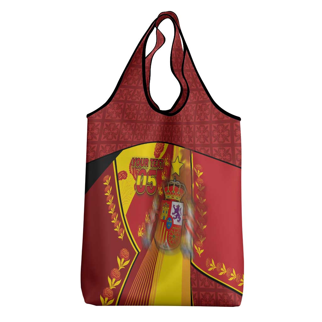 Custom Spain Football Grocery Bag Traditional Spanish Carnation Floral Patriotic Motif