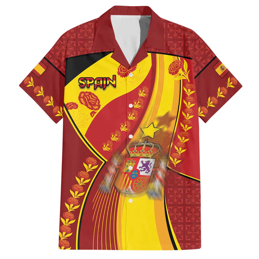 Custom Spain Football Hawaiian Shirt Traditional Spanish Carnation Floral Patriotic Motif