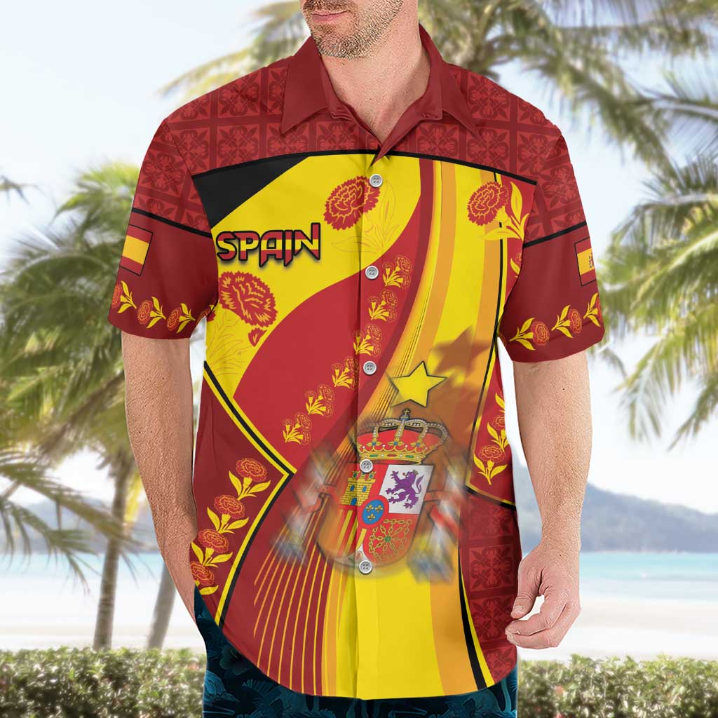 Custom Spain Football Hawaiian Shirt Traditional Spanish Carnation Floral Patriotic Motif