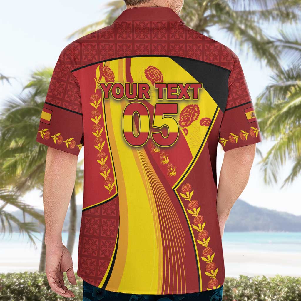 Custom Spain Football Hawaiian Shirt Traditional Spanish Carnation Floral Patriotic Motif