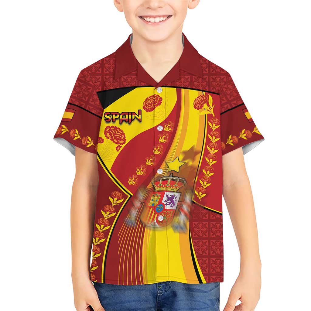 Custom Spain Football Hawaiian Shirt Traditional Spanish Carnation Floral Patriotic Motif