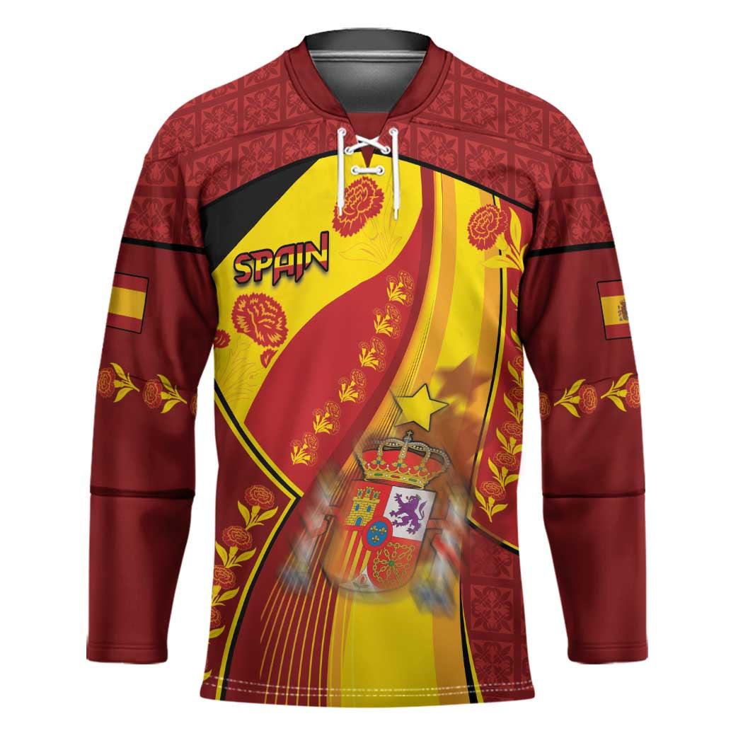 Custom Spain Football Hockey Jersey Traditional Spanish Carnation Floral Patriotic Motif