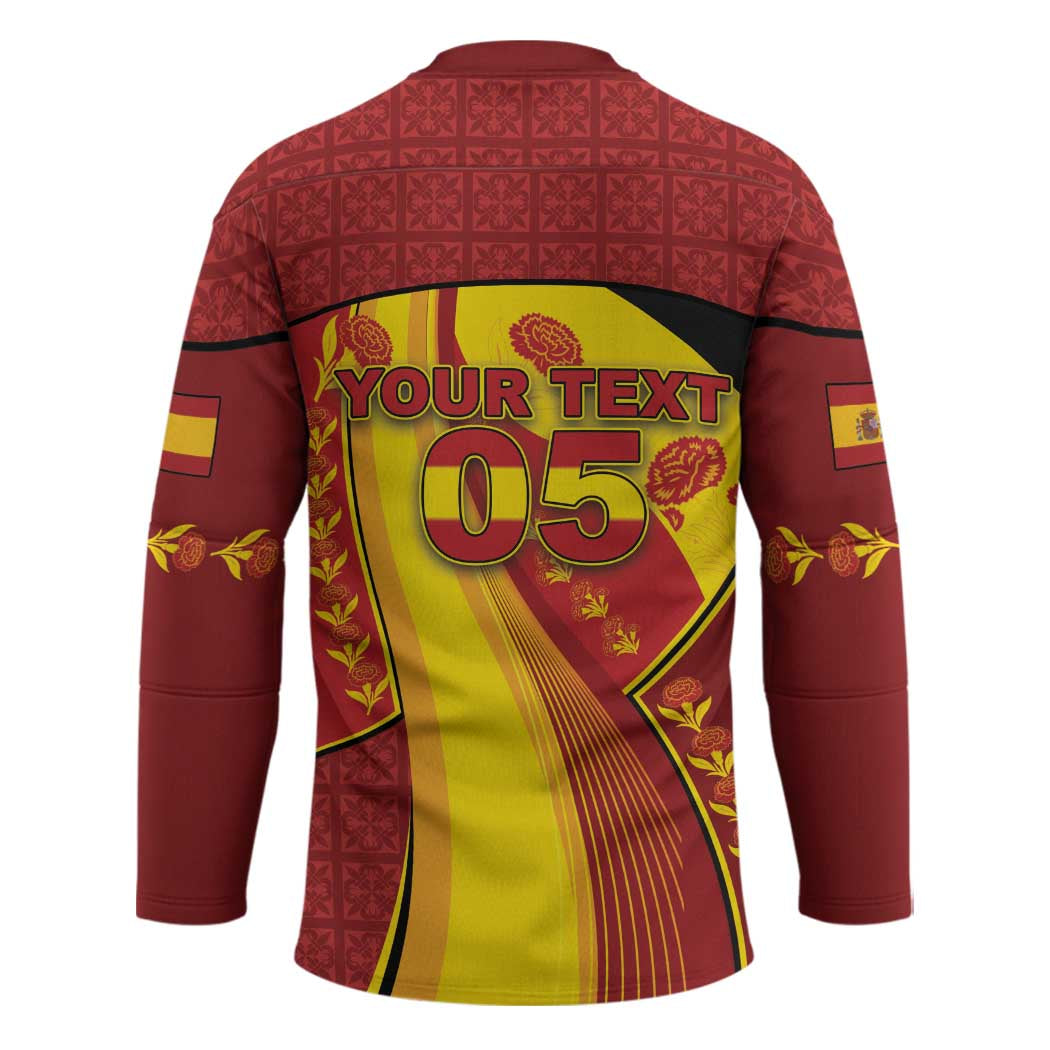 Custom Spain Football Hockey Jersey Traditional Spanish Carnation Floral Patriotic Motif