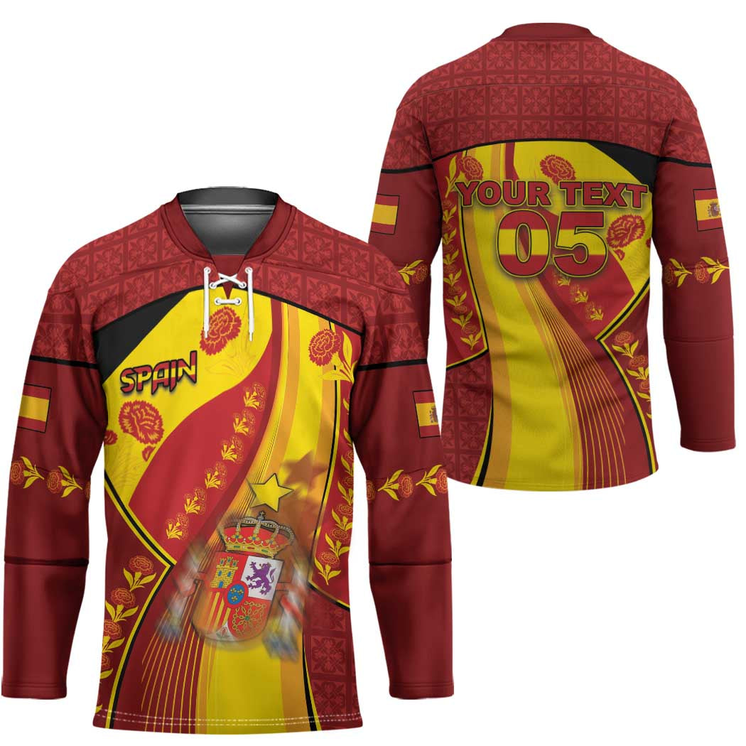 Custom Spain Football Hockey Jersey Traditional Spanish Carnation Floral Patriotic Motif