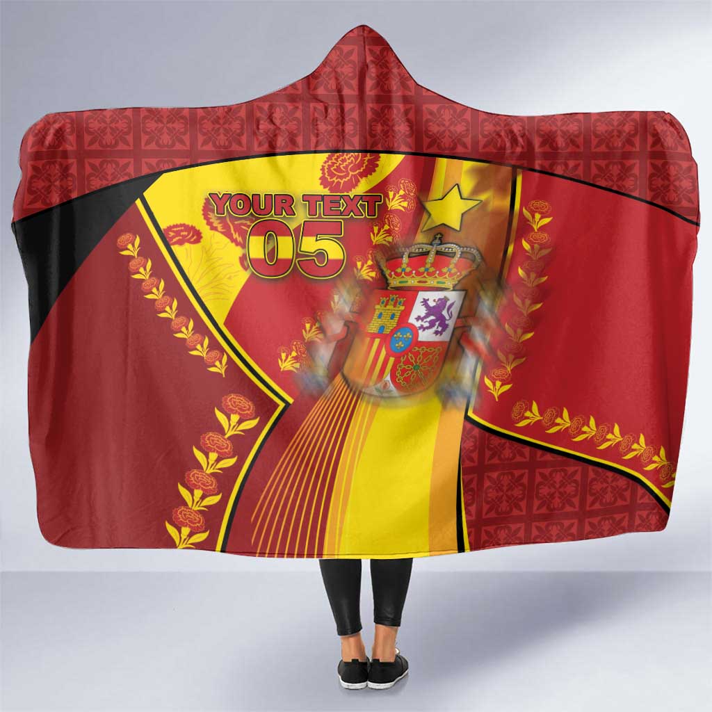 Custom Spain Football Hooded Blanket Traditional Spanish Carnation Floral Patriotic Motif