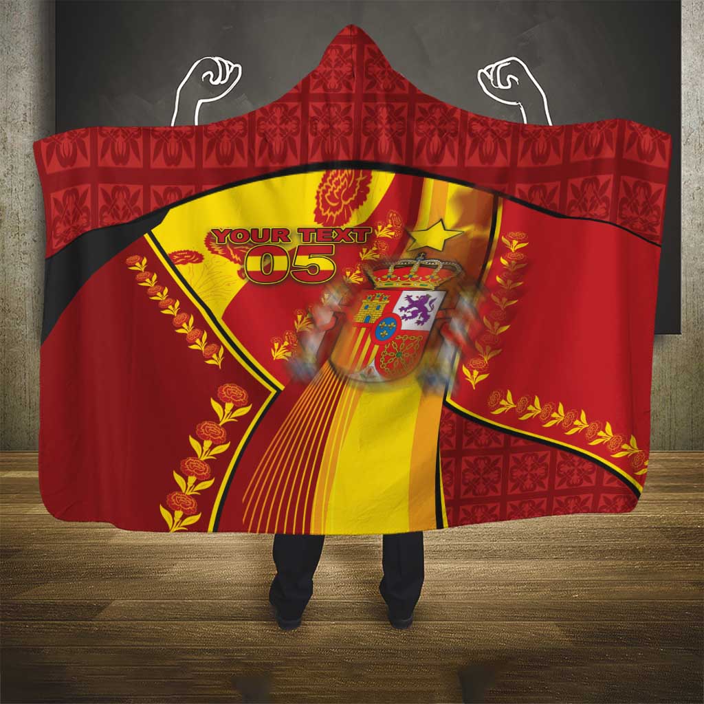 Custom Spain Football Hooded Blanket Traditional Spanish Carnation Floral Patriotic Motif