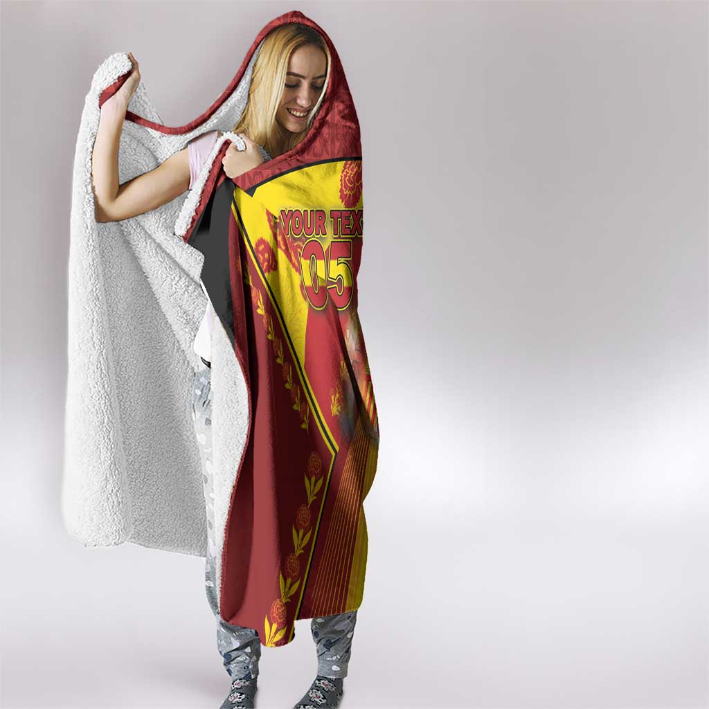 Custom Spain Football Hooded Blanket Traditional Spanish Carnation Floral Patriotic Motif