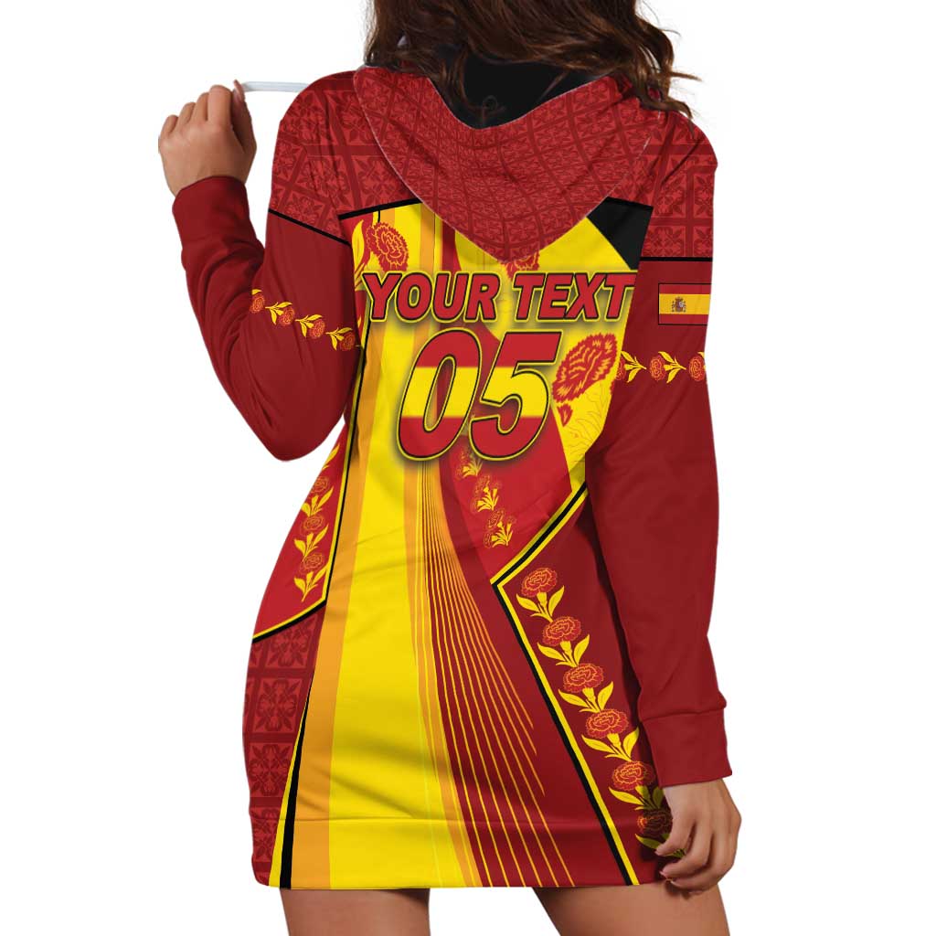 Custom Spain Football Hoodie Dress Traditional Spanish Carnation Floral Patriotic Motif