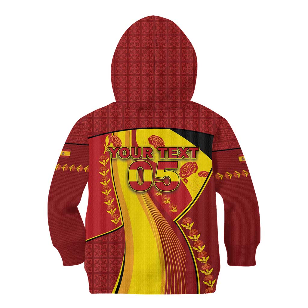 Custom Spain Football Kid Hoodie Traditional Spanish Carnation Floral Patriotic Motif