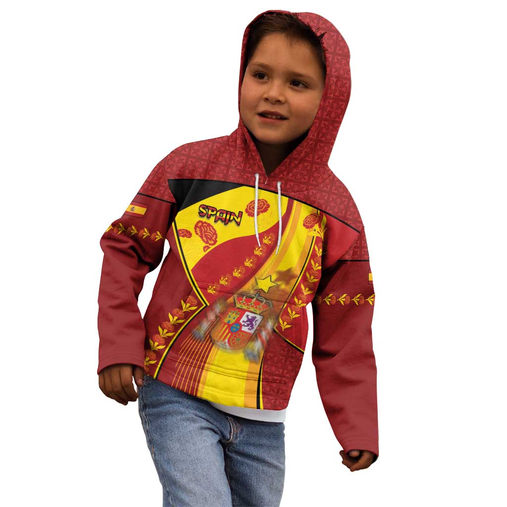 Custom Spain Football Kid Hoodie Traditional Spanish Carnation Floral Patriotic Motif