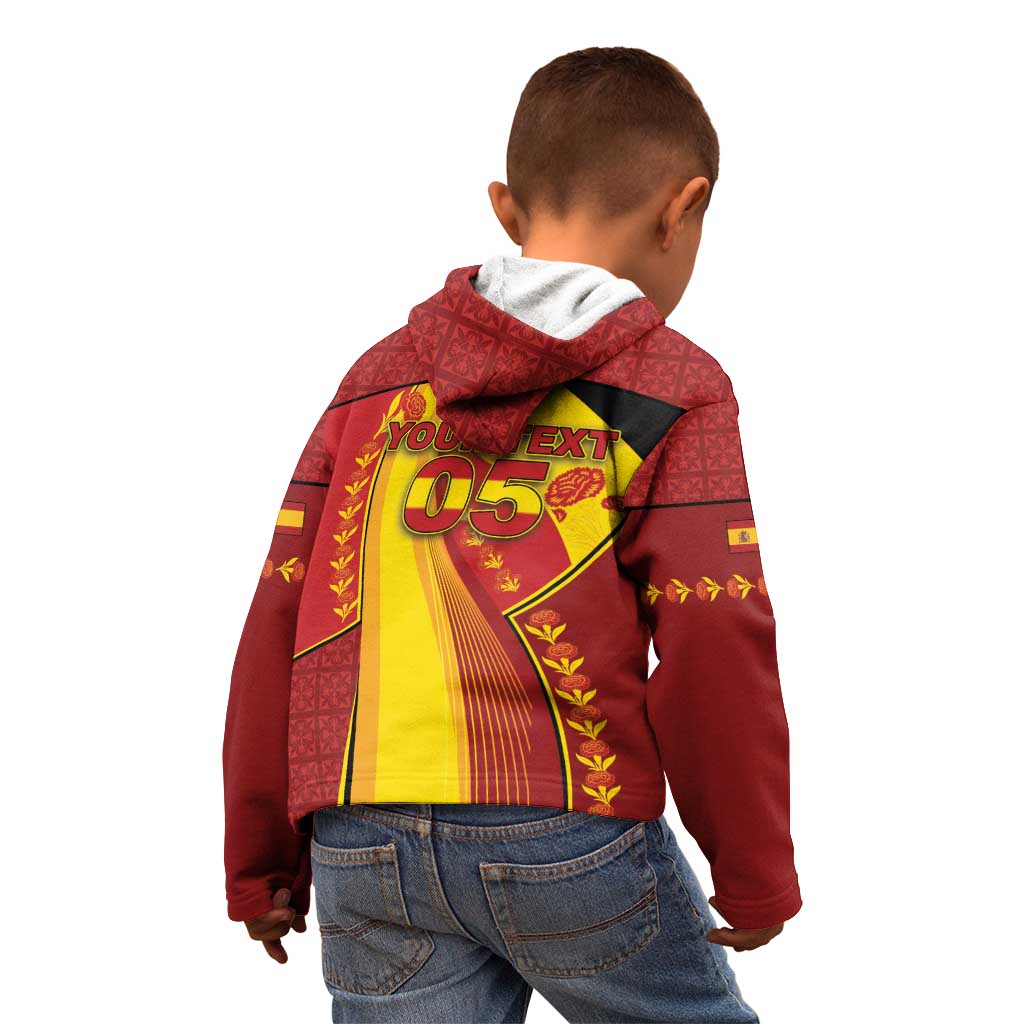 Custom Spain Football Kid Hoodie Traditional Spanish Carnation Floral Patriotic Motif