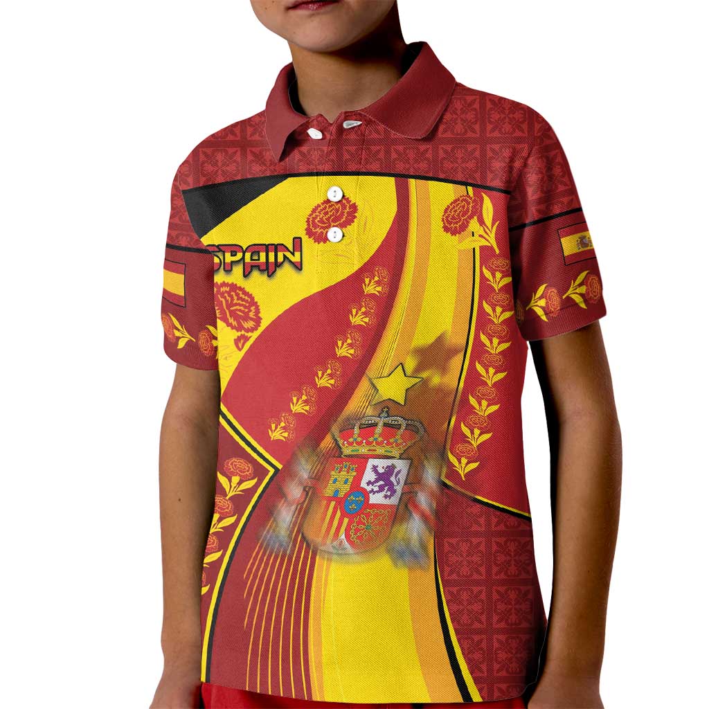 Custom Spain Football Kid Polo Shirt Traditional Spanish Carnation Floral Patriotic Motif