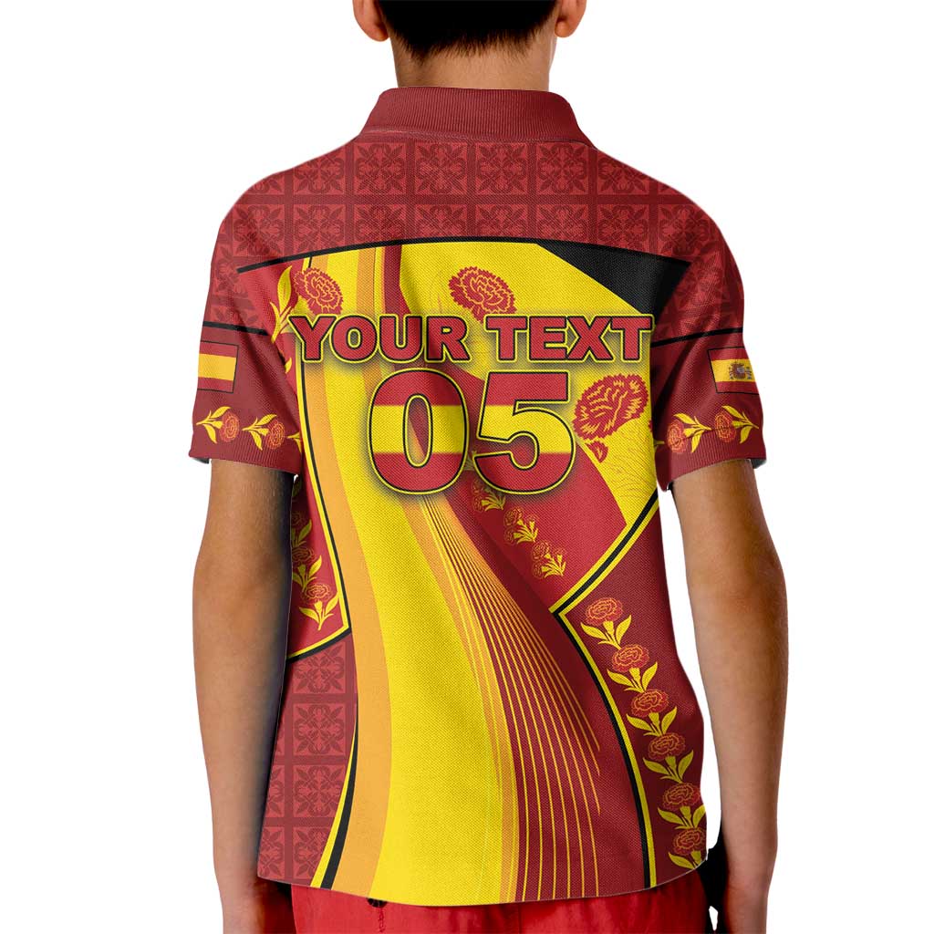 Custom Spain Football Kid Polo Shirt Traditional Spanish Carnation Floral Patriotic Motif