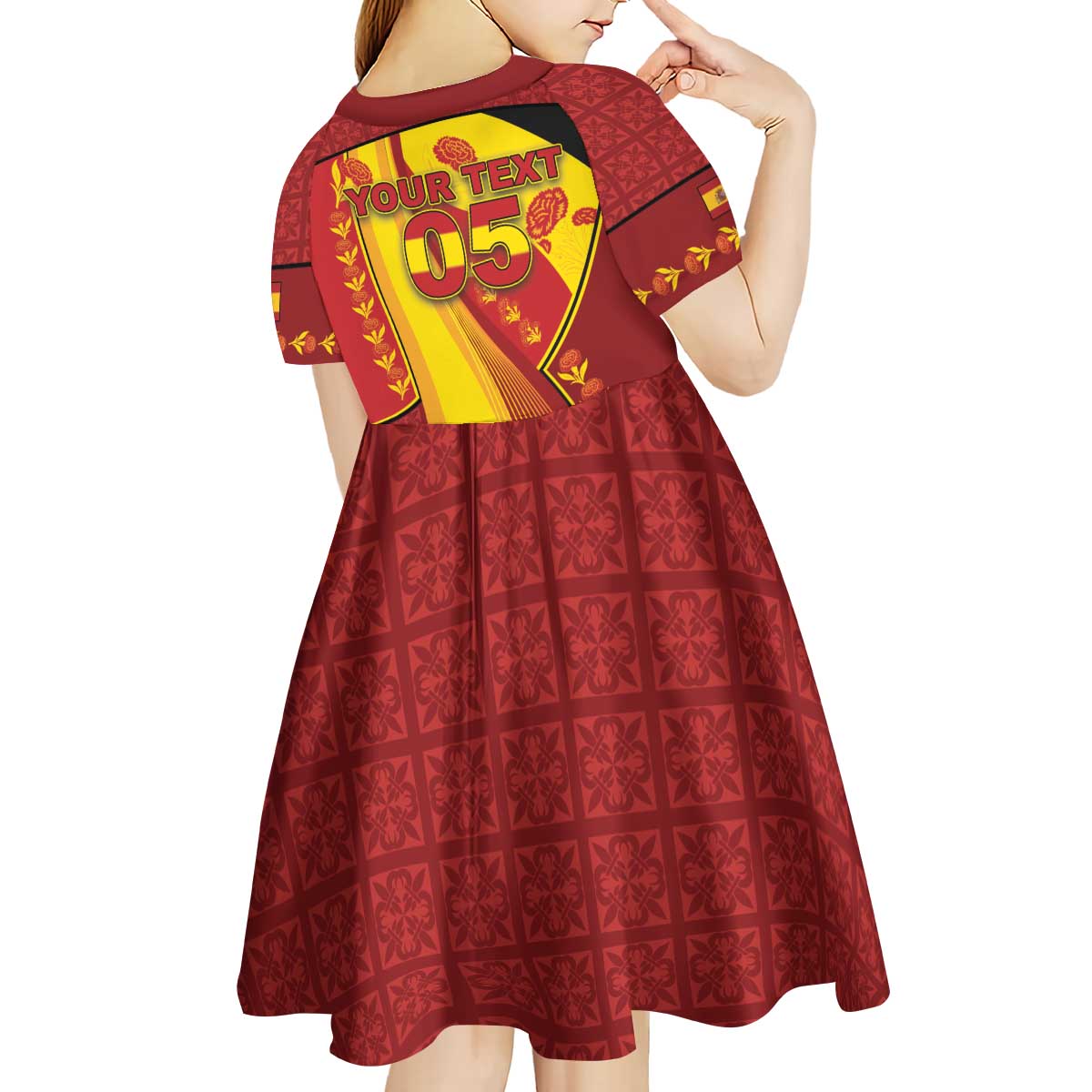 Custom Spain Football Kid Short Sleeve Dress Traditional Spanish Carnation Floral Patriotic Motif