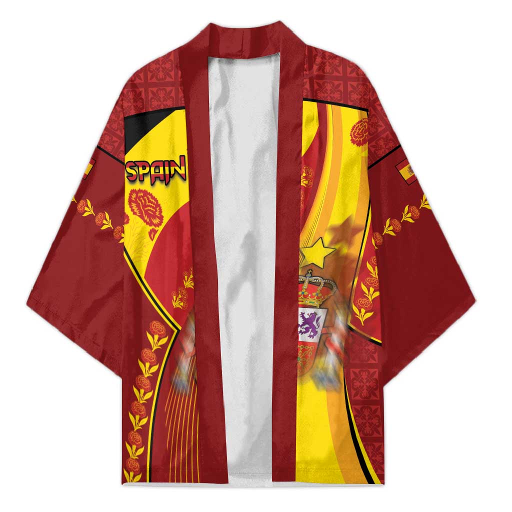 Custom Spain Football Kimono Traditional Spanish Carnation Floral Patriotic Motif