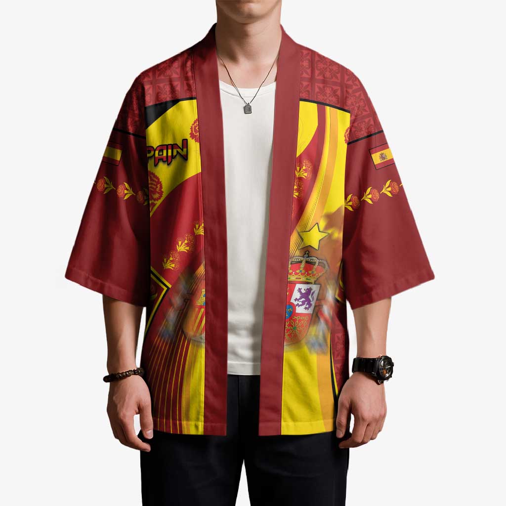 Custom Spain Football Kimono Traditional Spanish Carnation Floral Patriotic Motif