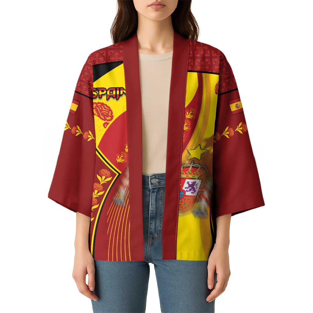 Custom Spain Football Kimono Traditional Spanish Carnation Floral Patriotic Motif