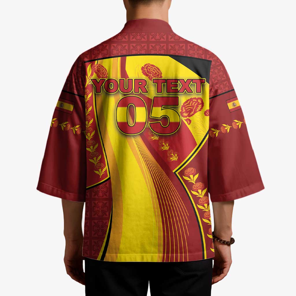 Custom Spain Football Kimono Traditional Spanish Carnation Floral Patriotic Motif