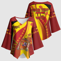 Custom Spain Football Kimono Sleeve Blouse Traditional Spanish Carnation Floral Patriotic Motif