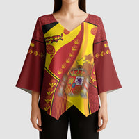 Custom Spain Football Kimono Sleeve Blouse Traditional Spanish Carnation Floral Patriotic Motif