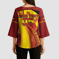 Custom Spain Football Kimono Sleeve Blouse Traditional Spanish Carnation Floral Patriotic Motif