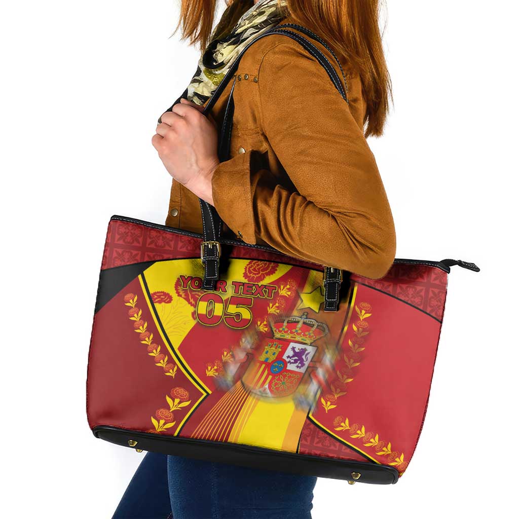 Custom Spain Football Leather Tote Bag Traditional Spanish Carnation Floral Patriotic Motif