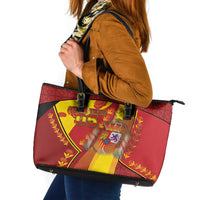 Custom Spain Football Leather Tote Bag Traditional Spanish Carnation Floral Patriotic Motif