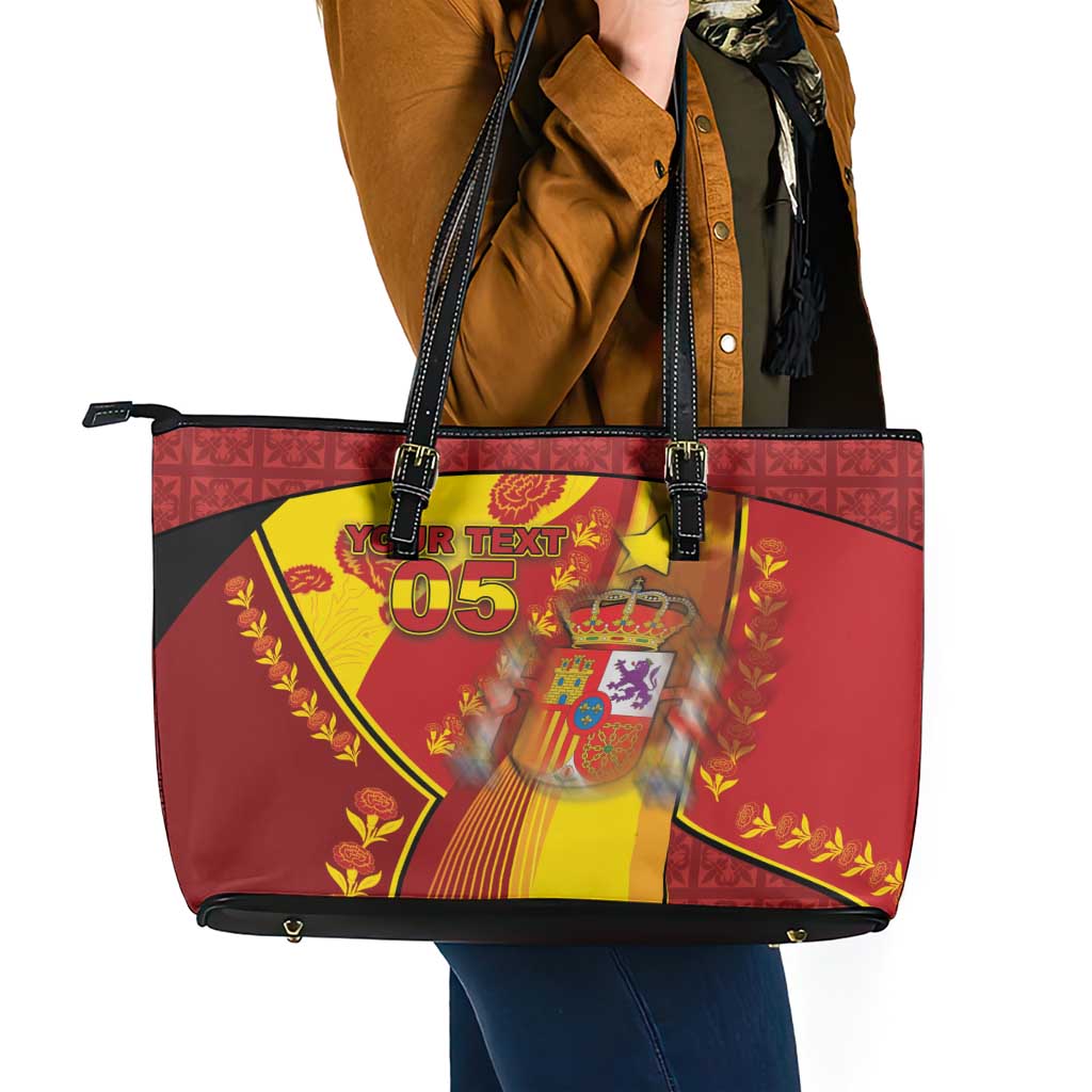 Custom Spain Football Leather Tote Bag Traditional Spanish Carnation Floral Patriotic Motif
