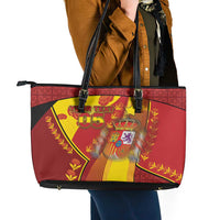 Custom Spain Football Leather Tote Bag Traditional Spanish Carnation Floral Patriotic Motif
