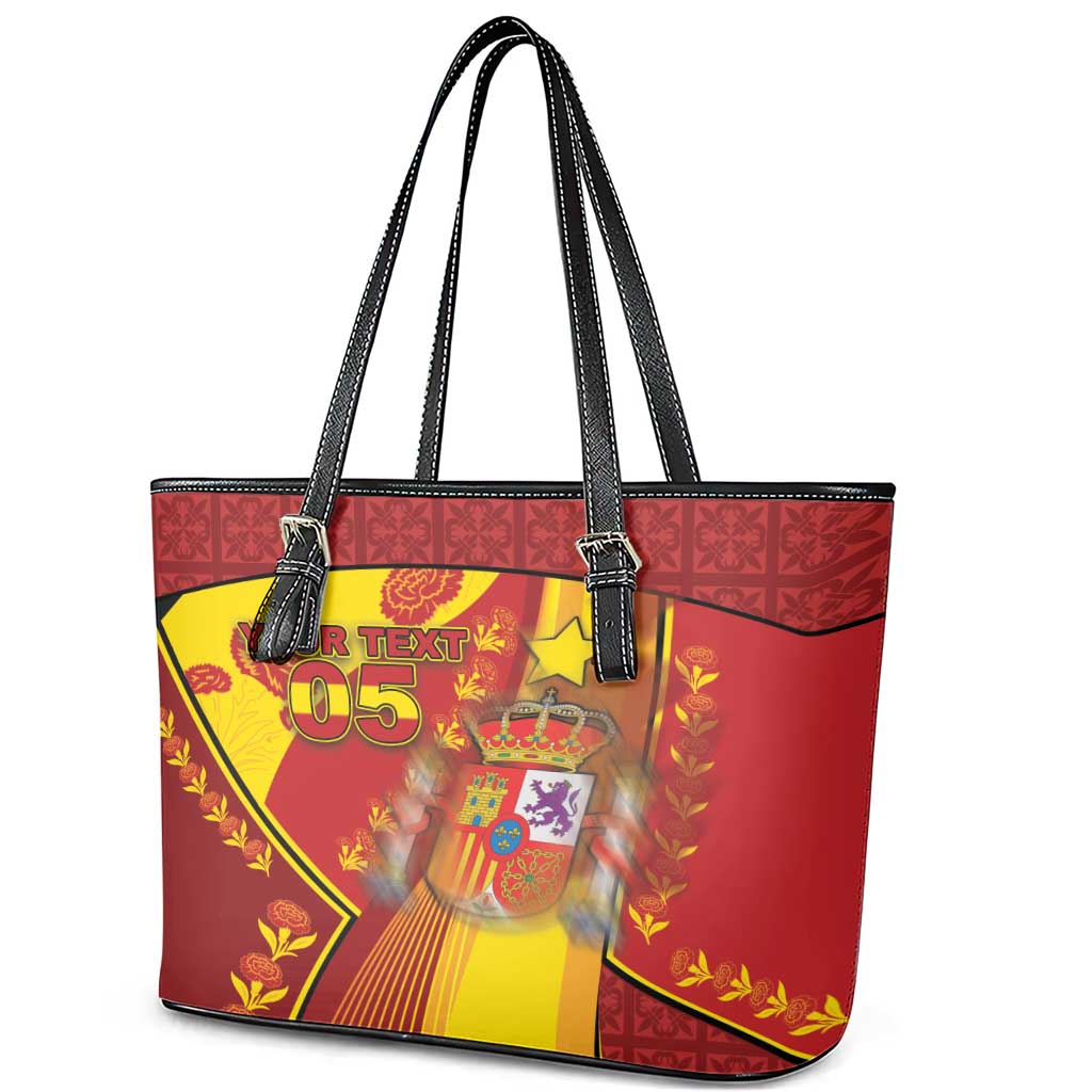 Custom Spain Football Leather Tote Bag Traditional Spanish Carnation Floral Patriotic Motif