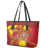 Custom Spain Football Leather Tote Bag Traditional Spanish Carnation Floral Patriotic Motif