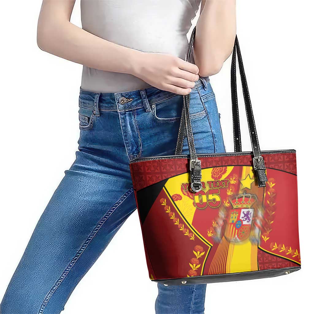 Custom Spain Football Leather Tote Bag Traditional Spanish Carnation Floral Patriotic Motif