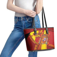 Custom Spain Football Leather Tote Bag Traditional Spanish Carnation Floral Patriotic Motif