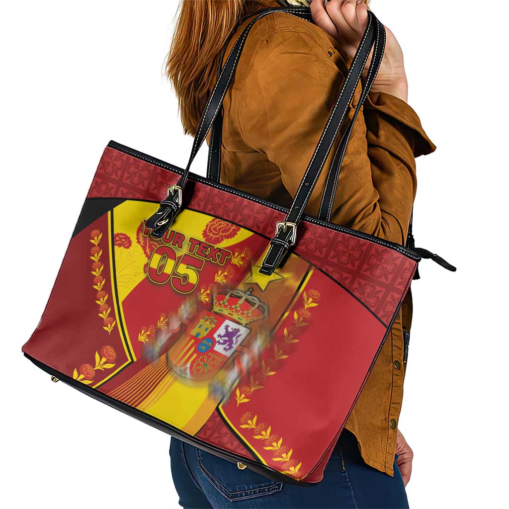 Custom Spain Football Leather Tote Bag Traditional Spanish Carnation Floral Patriotic Motif