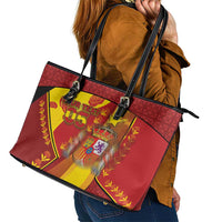 Custom Spain Football Leather Tote Bag Traditional Spanish Carnation Floral Patriotic Motif