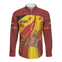 Custom Spain Football Long Sleeve Button Shirt Traditional Spanish Carnation Floral Patriotic Motif DT05