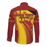 Custom Spain Football Long Sleeve Button Shirt Traditional Spanish Carnation Floral Patriotic Motif
