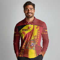 Custom Spain Football Long Sleeve Polo Shirt Traditional Spanish Carnation Floral Patriotic Motif
