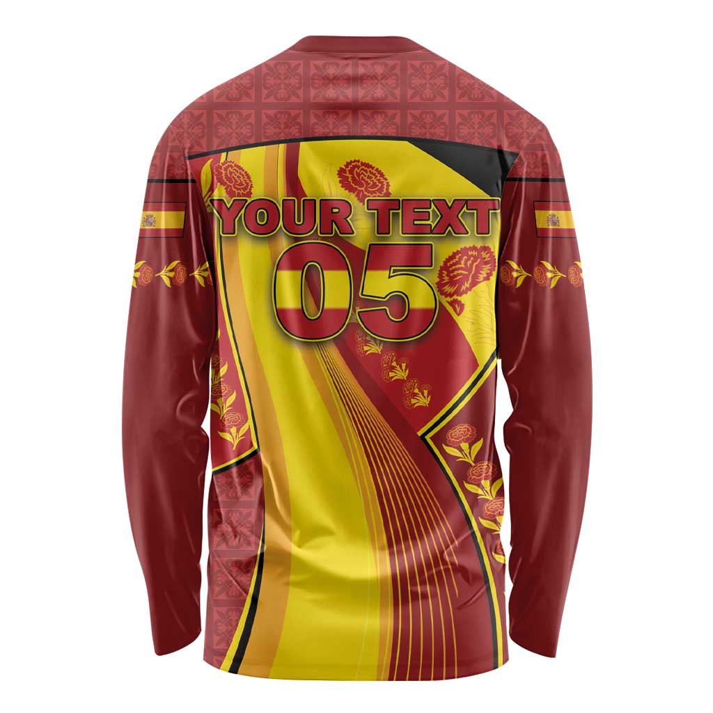 Custom Spain Football Long Sleeve Shirt Traditional Spanish Carnation Floral Patriotic Motif