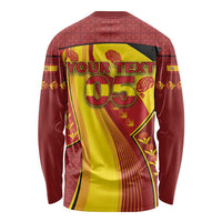 Custom Spain Football Long Sleeve Shirt Traditional Spanish Carnation Floral Patriotic Motif