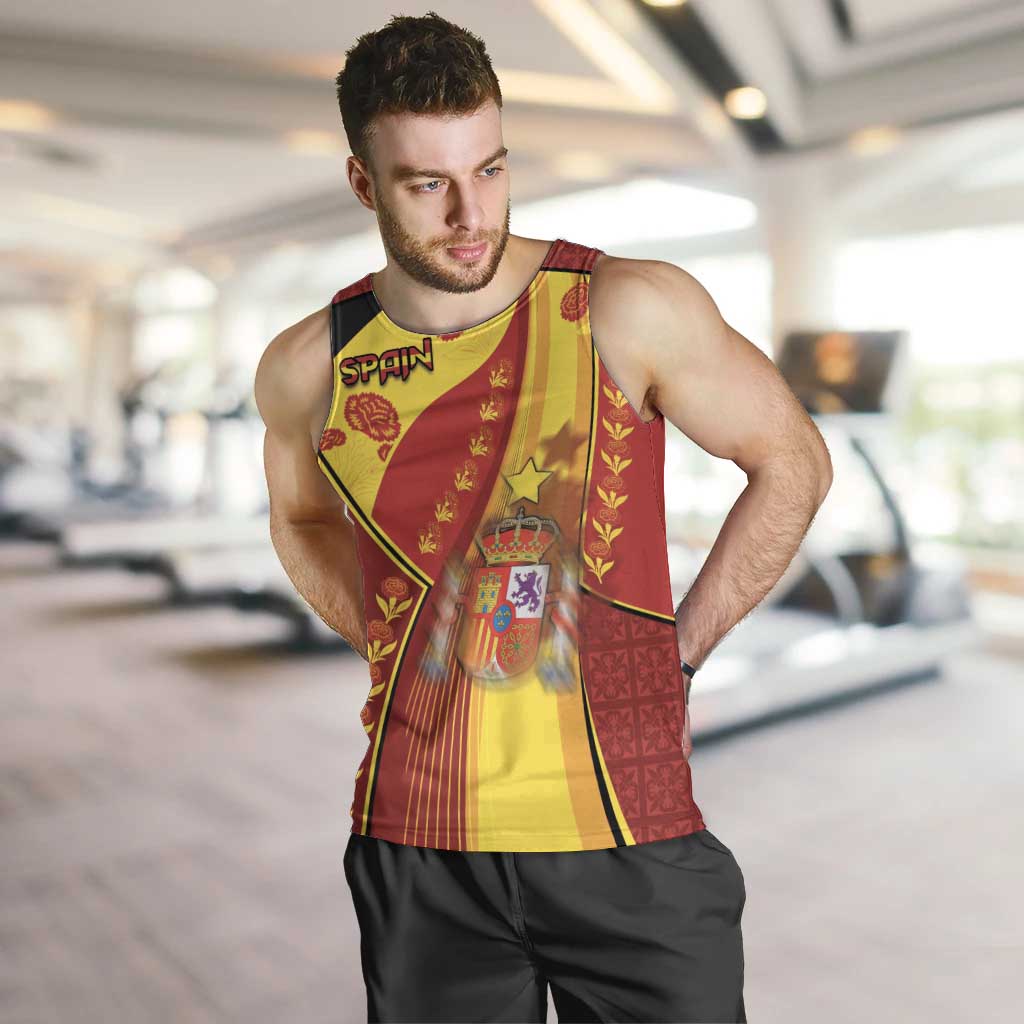 Custom Spain Football Men Tank Top Traditional Spanish Carnation Floral Patriotic Motif